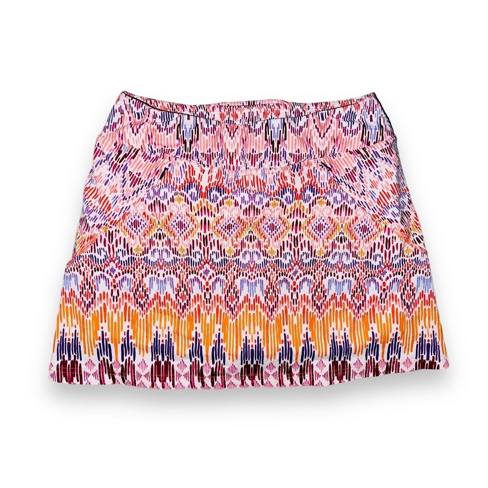 U1 Title Nine Women's Small S Knit Skirt Waist Stretch Pink Orange Ikat Print